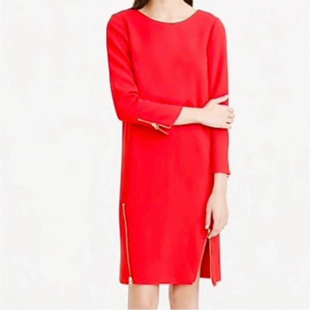 JCrew Red Double-Zip Shift Dress